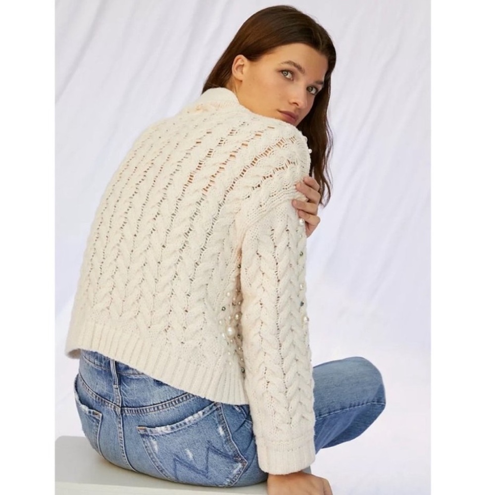 Maeve Anthropologie Party Pearl Embellished Knit Open Cardigan - Picture 16 of 16